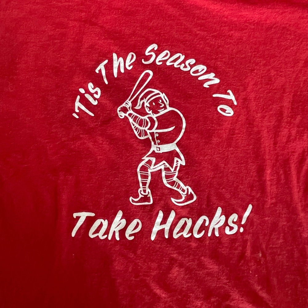 Youth XL Red Baseball Elf Tis The Season To Take Hacks T-Shirt